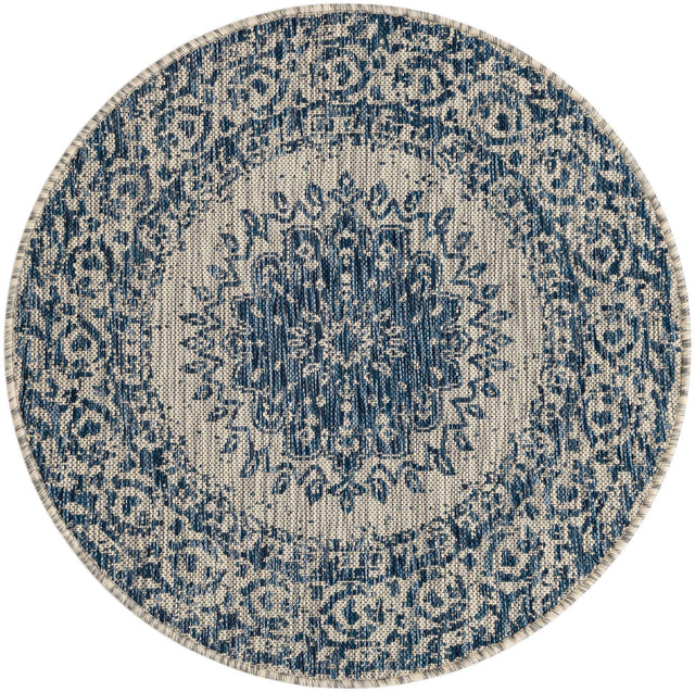 Blue 3' 1 x 3' 1 Outdoor Traditional Round Area Rug Weather Resistant for Patio, Deck, Terrace, Balcony, Porch Classical Design Outside Carpet for Sale at Rug Engine