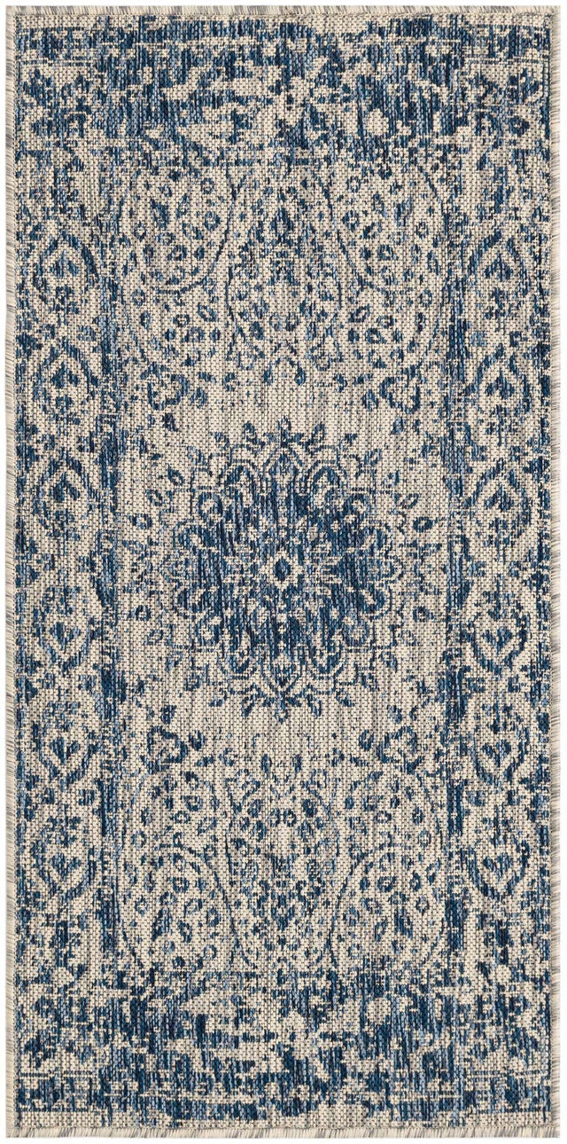 Blue 2' x 4' 1 Outdoor Traditional Runner Area Rug Weather Resistant for Patio, Deck, Terrace, Balcony, Porch Classical Design Outside Carpet for Sale at Rug Engine