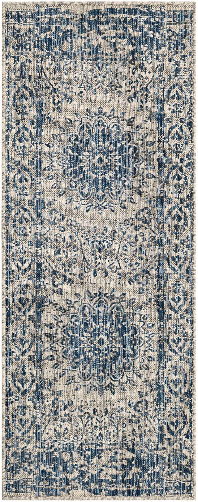 Blue 2' x 5' 3 Outdoor Traditional Runner Area Rug Weather Resistant for Patio, Deck, Terrace, Balcony, Porch Classical Design Outside Carpet for Sale at Rug Engine
