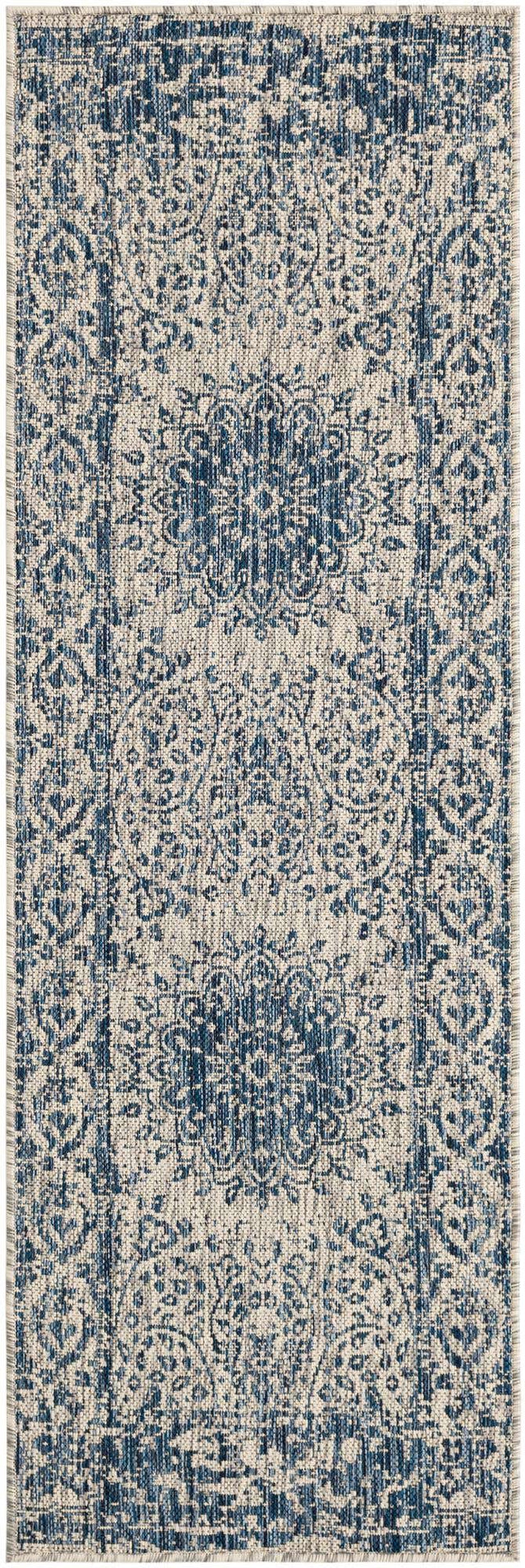 Blue 2' x 6' 1 Outdoor Traditional Runner Area Rug Weather Resistant for Patio, Deck, Terrace, Balcony, Porch Classical Design Outside Carpet for Sale at Rug Engine