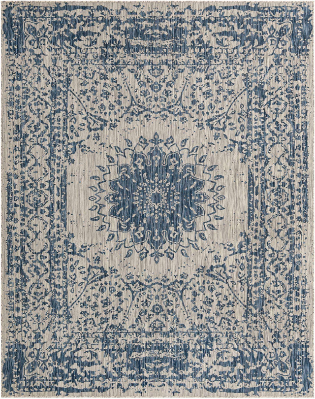 Blue 7' 10 x 10' Outdoor Traditional Rectangle Area Rug Weather Resistant for Patio, Deck, Terrace, Balcony, Porch Classical Design Outside Carpet for Sale at Rug Engine
