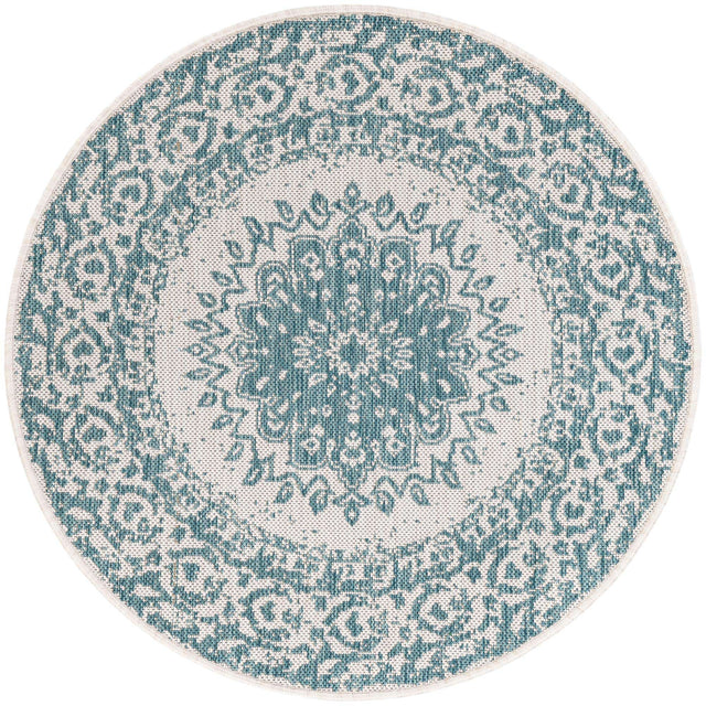 Aqua 3' 1 x 3' 1 Outdoor Traditional Round Area Rug Weather Resistant for Patio, Deck, Terrace, Balcony, Porch Classical Design Outside Carpet for Sale at Rug Engine