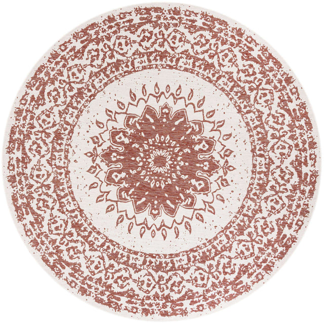 Rust Red 10' x 10' Outdoor Traditional Round Area Rug Weather Resistant for Patio, Deck, Terrace, Balcony, Porch Classical Design Outside Carpet for Sale at Rug Engine