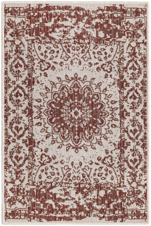 Rust Red 2' x 3' 1 Outdoor Traditional Rectangle Area Rug Weather Resistant for Patio, Deck, Terrace, Balcony, Porch Classical Design Outside Carpet for Sale at Rug Engine