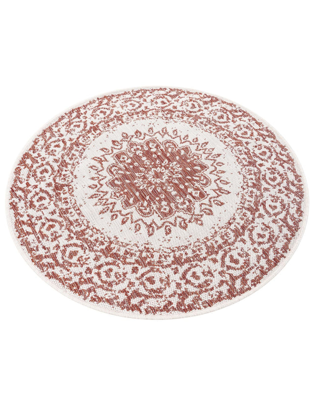Rust Red 3' 1 x 3' 1 Outdoor Traditional Round Area Rug Weather Resistant for Patio, Deck, Terrace, Balcony, Porch Classical Design Outside Carpet for Sale at Rug Engine