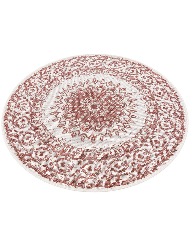 Rust Red 3' 1 x 3' 1 Outdoor Traditional Round Area Rug Weather Resistant for Patio, Deck, Terrace, Balcony, Porch Classical Design Outside Carpet for Sale at Rug Engine