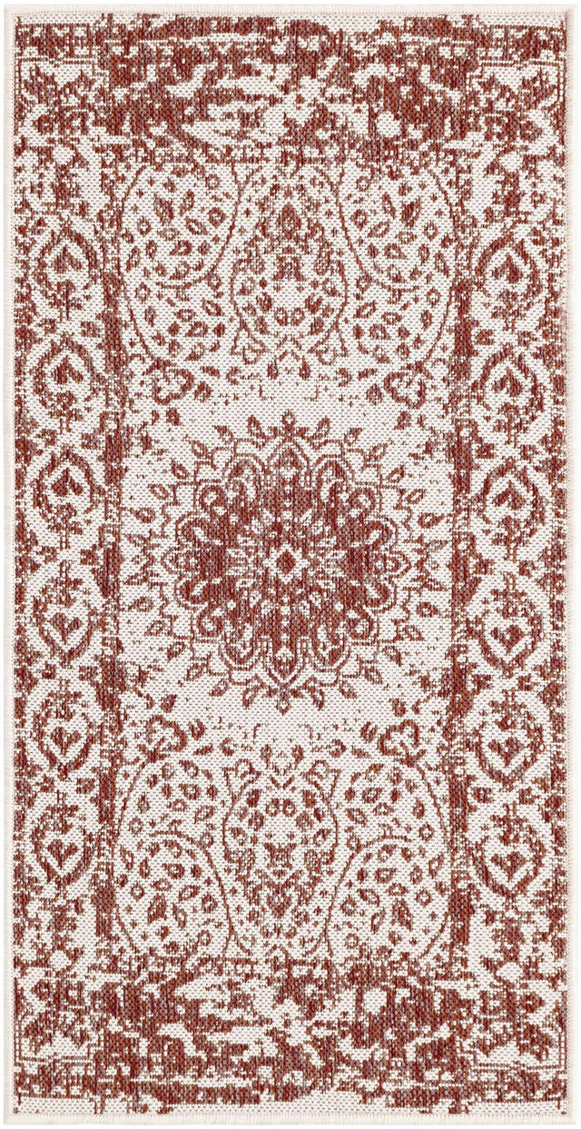 Rust Red 2' x 4' 1 Outdoor Traditional Runner Area Rug Weather Resistant for Patio, Deck, Terrace, Balcony, Porch Classical Design Outside Carpet for Sale at Rug Engine