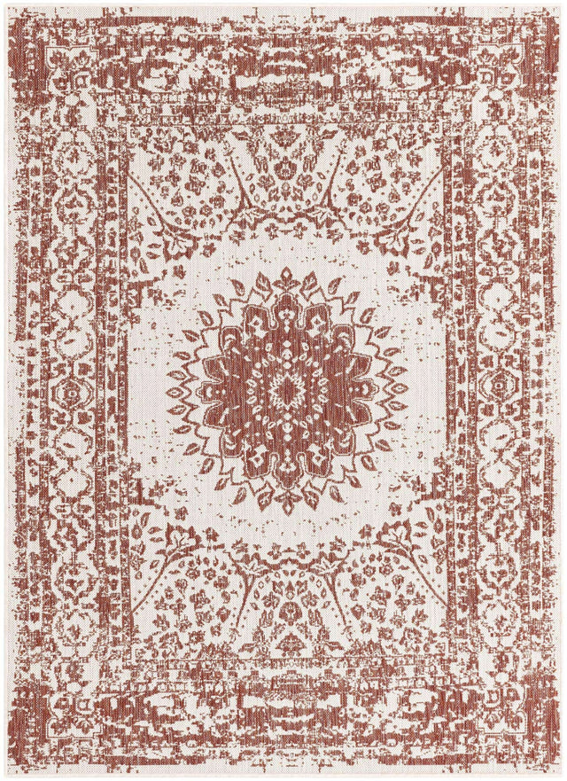 Rust Red 5' 3 x 7' 1 Outdoor Traditional Rectangle Area Rug Weather Resistant for Patio, Deck, Terrace, Balcony, Porch Classical Design Outside Carpet for Sale at Rug Engine