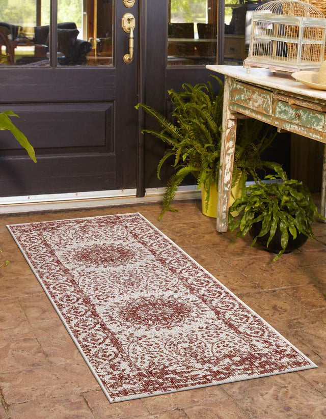 Rust Red 2' x 6' 1 Outdoor Traditional Runner Area Rug Weather Resistant for Patio, Deck, Terrace, Balcony, Porch Classical Design Outside Carpet for Sale at Rug Engine