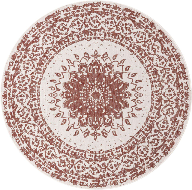 Rust Red 7' 10 x 7' 10 Outdoor Traditional Round Area Rug Weather Resistant for Patio, Deck, Terrace, Balcony, Porch Classical Design Outside Carpet for Sale at Rug Engine