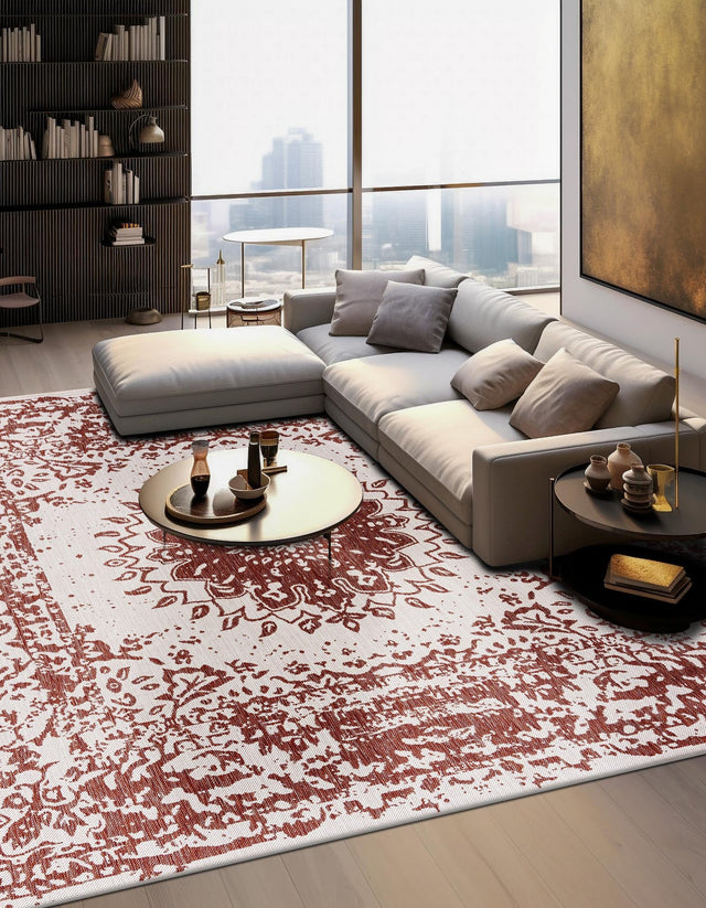 Rust Red 10' x 10' Outdoor Traditional Square Area Rug Weather Resistant for Patio, Deck, Terrace, Balcony, Porch Classical Design Outside Carpet for Sale at Rug Engine