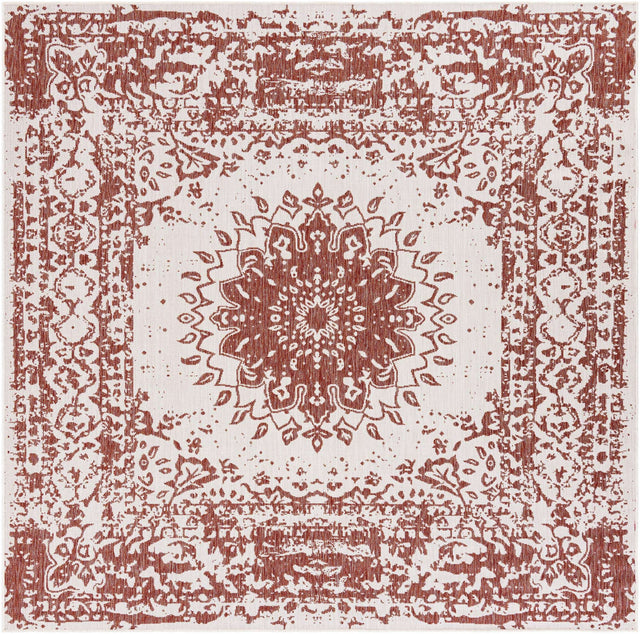 Rust Red 7' 10 x 7' 10 Outdoor Traditional Square Area Rug Weather Resistant for Patio, Deck, Terrace, Balcony, Porch Classical Design Outside Carpet for Sale at Rug Engine