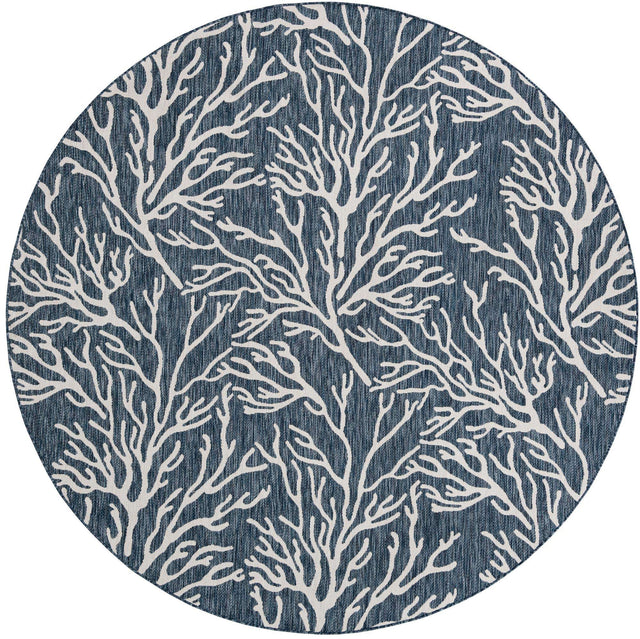 Blue 10' x 10' Outdoor Coastal Round Area Rug Weather Resistant for Patio, Deck, Terrace, Balcony, Porch 100% Polypropylene Coastal Decor Carpet for Sale at Rug Engine