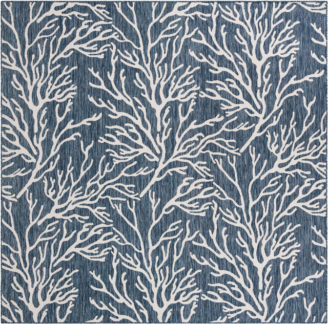 Blue 10' x 10' Outdoor Coastal Square Area Rug Weather Resistant for Patio, Deck, Terrace, Balcony, Porch 100% Polypropylene Coastal Decor Carpet for Sale at Rug Engine
