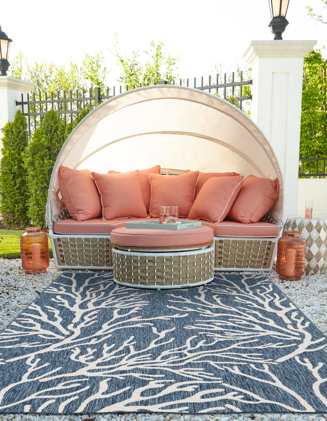 Blue 10' x 14' 1 Outdoor Coastal Rectangle Area Rug Weather Resistant for Patio, Deck, Terrace, Balcony, Porch 100% Polypropylene Coastal Decor Carpet for Sale at Rug Engine