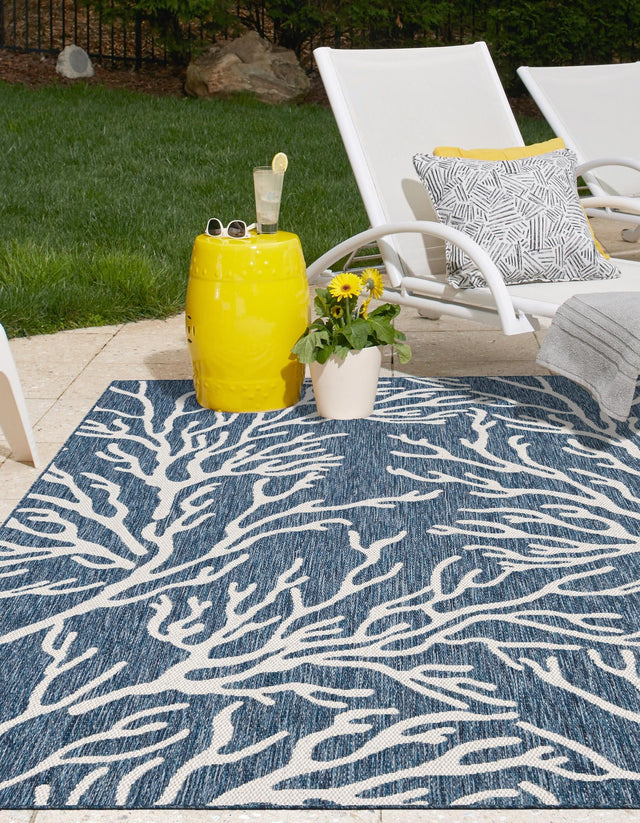 Blue 7' 10 x 10' Outdoor Coastal Rectangle Area Rug Weather Resistant for Patio, Deck, Terrace, Balcony, Porch 100% Polypropylene Coastal Decor Carpet for Sale at Rug Engine