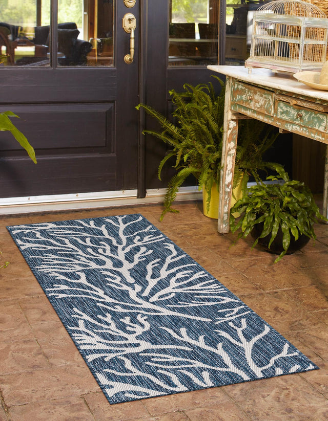 Blue 2' 7 x 12' Outdoor Coastal Runner Area Rug Weather Resistant for Patio, Deck, Terrace, Balcony, Porch 100% Polypropylene Coastal Decor Carpet for Sale at Rug Engine