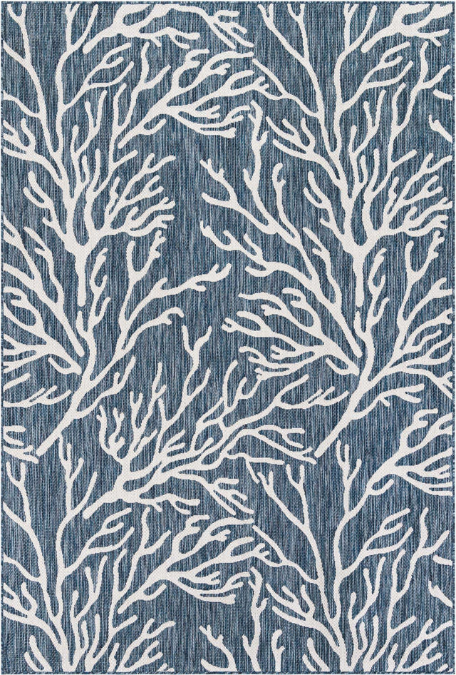Blue 6' 1 x 9' Outdoor Coastal Rectangle Area Rug Weather Resistant for Patio, Deck, Terrace, Balcony, Porch 100% Polypropylene Coastal Decor Carpet for Sale at Rug Engine