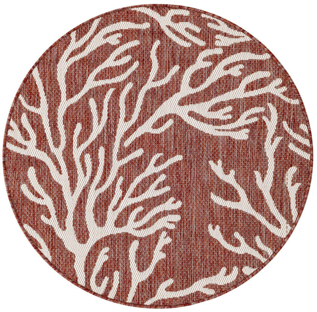 Rust Red 3' 1 x 3' 1 Outdoor Coastal Round Area Rug Weather Resistant for Patio, Deck, Terrace, Balcony, Porch 100% Polypropylene Coastal Decor Carpet for Sale at Rug Engine