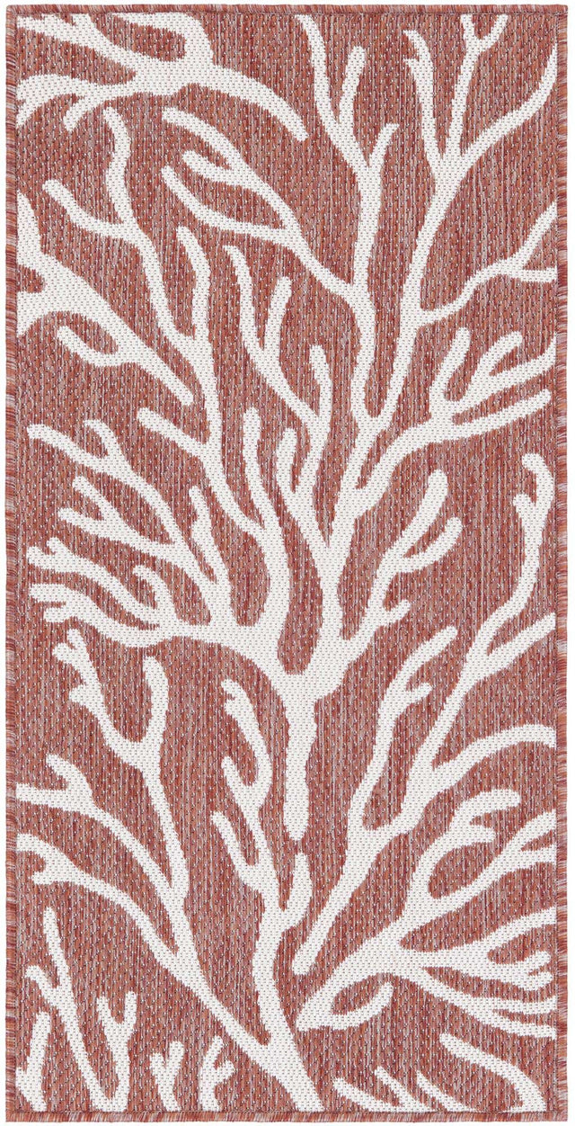 Rust Red 2' x 4' 1 Outdoor Coastal Runner Area Rug Weather Resistant for Patio, Deck, Terrace, Balcony, Porch 100% Polypropylene Coastal Decor Carpet for Sale at Rug Engine