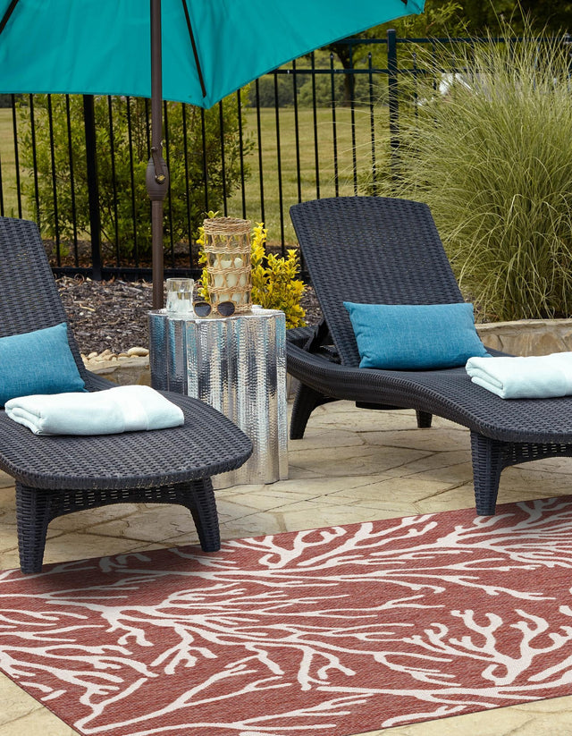 Rust Red 2' x 3' 1 Outdoor Coastal Rectangle Area Rug Weather Resistant for Patio, Deck, Terrace, Balcony, Porch 100% Polypropylene Coastal Decor Carpet for Sale at Rug Engine