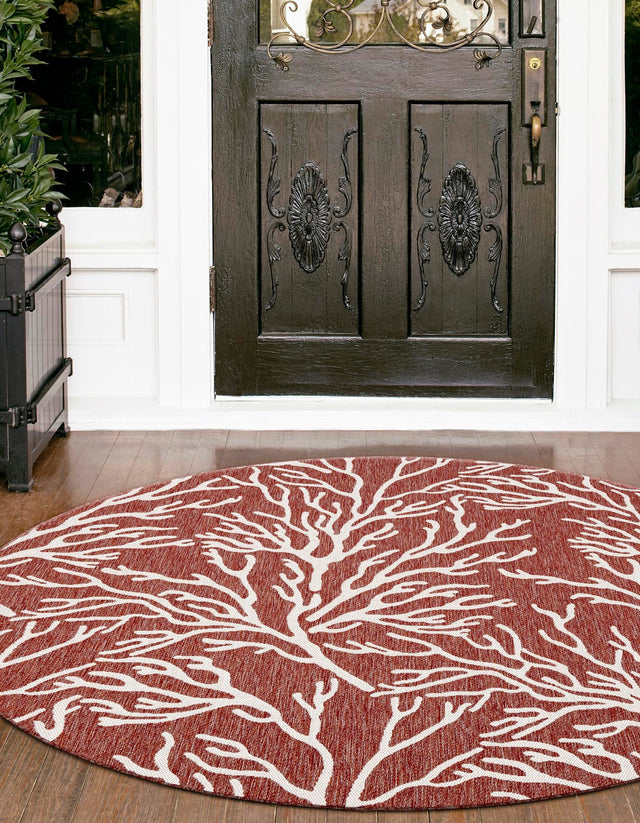 Rust Red 10' x 10' Outdoor Coastal Round Area Rug Weather Resistant for Patio, Deck, Terrace, Balcony, Porch 100% Polypropylene Coastal Decor Carpet for Sale at Rug Engine