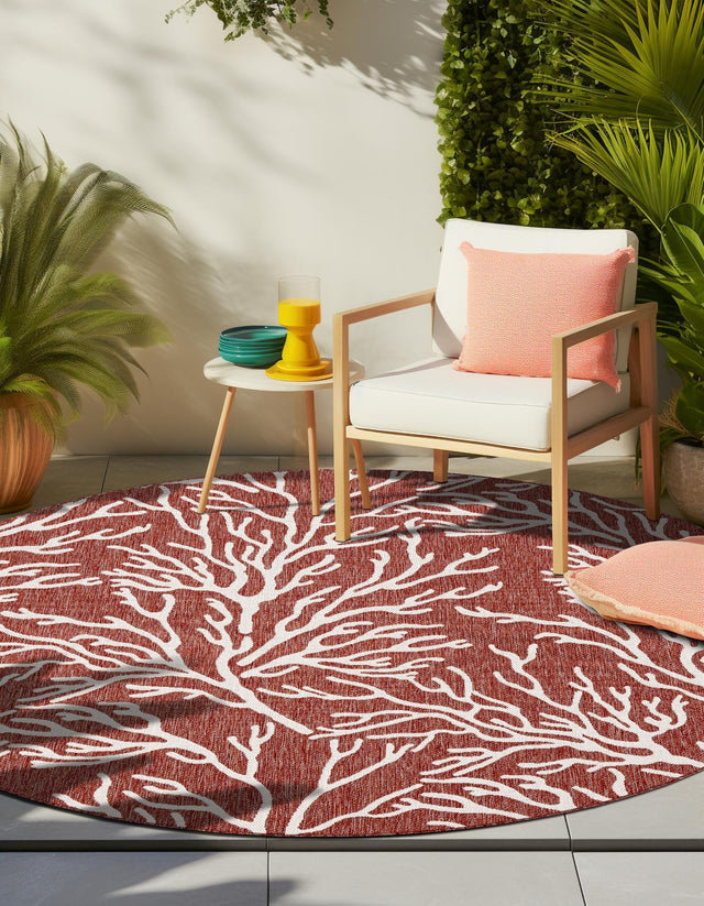 Rust Red 10' x 10' Outdoor Coastal Round Area Rug Weather Resistant for Patio, Deck, Terrace, Balcony, Porch 100% Polypropylene Coastal Decor Carpet for Sale at Rug Engine