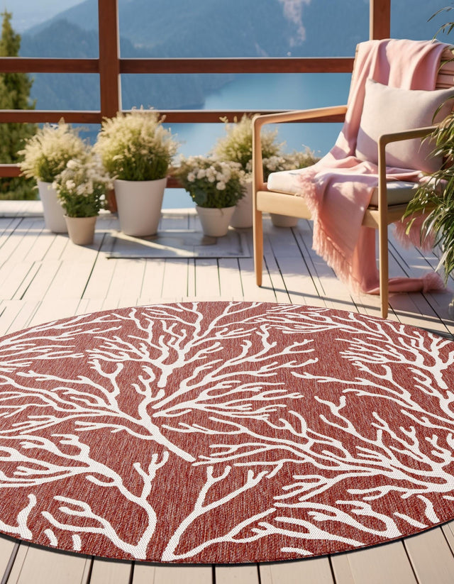 Rust Red 10' x 10' Outdoor Coastal Round Area Rug Weather Resistant for Patio, Deck, Terrace, Balcony, Porch 100% Polypropylene Coastal Decor Carpet for Sale at Rug Engine