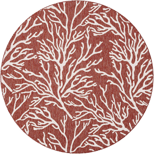 Rust Red 7' 10 x 7' 10 Outdoor Coastal Round Area Rug Weather Resistant for Patio, Deck, Terrace, Balcony, Porch 100% Polypropylene Coastal Decor Carpet for Sale at Rug Engine
