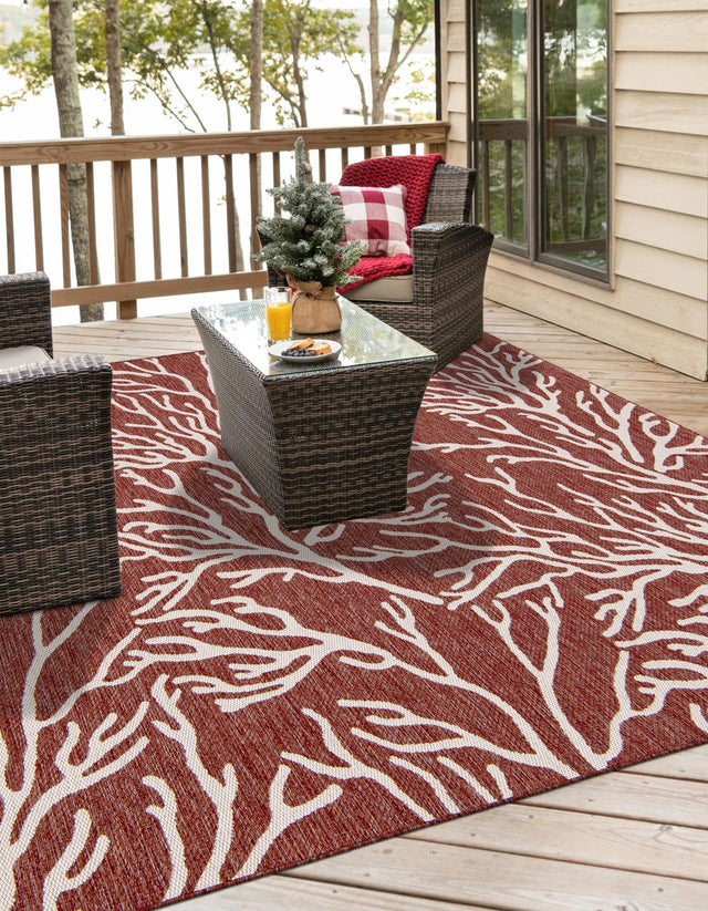 Rust Red 12' x 12' Outdoor Coastal Square Area Rug Weather Resistant for Patio, Deck, Terrace, Balcony, Porch 100% Polypropylene Coastal Decor Carpet for Sale at Rug Engine