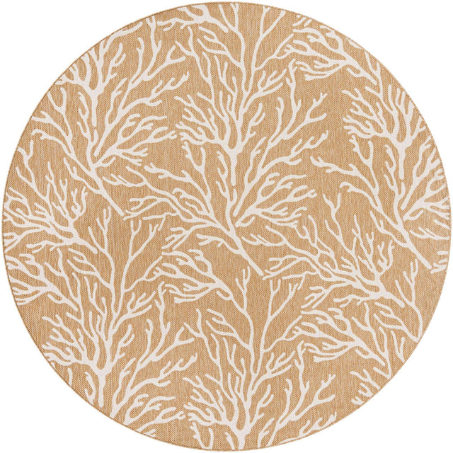 Taupe 10' x 10' Outdoor Coastal Round Area Rug Weather Resistant for Patio, Deck, Terrace, Balcony, Porch 100% Polypropylene Coastal Decor Carpet for Sale at Rug Engine