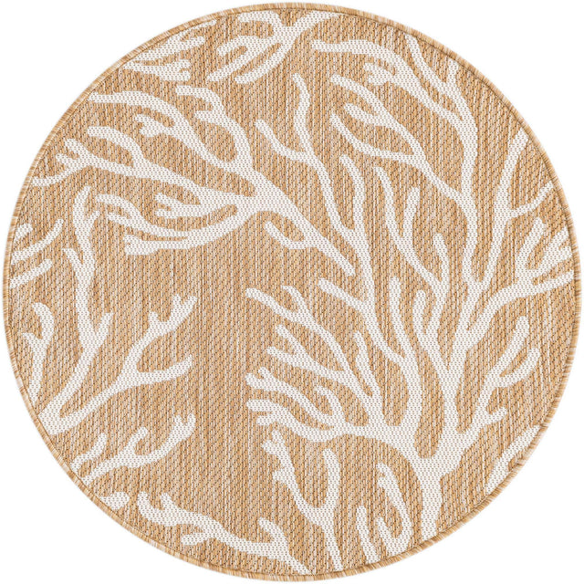 Taupe 3' 1 x 3' 1 Outdoor Coastal Round Area Rug Weather Resistant for Patio, Deck, Terrace, Balcony, Porch 100% Polypropylene Coastal Decor Carpet for Sale at Rug Engine