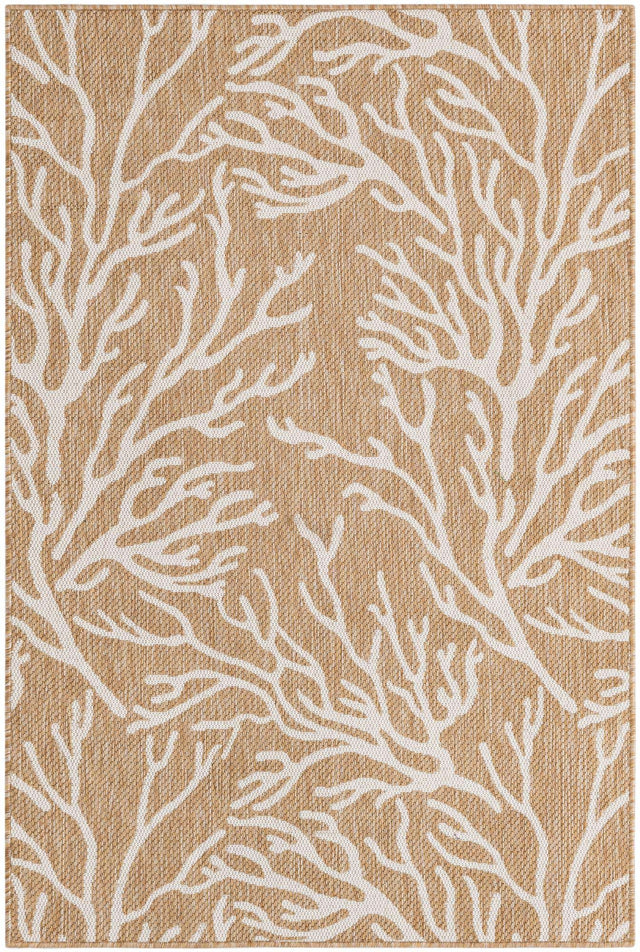 Taupe 4' 1 x 6' 1 Outdoor Coastal Rectangle Area Rug Weather Resistant for Patio, Deck, Terrace, Balcony, Porch 100% Polypropylene Coastal Decor Carpet for Sale at Rug Engine