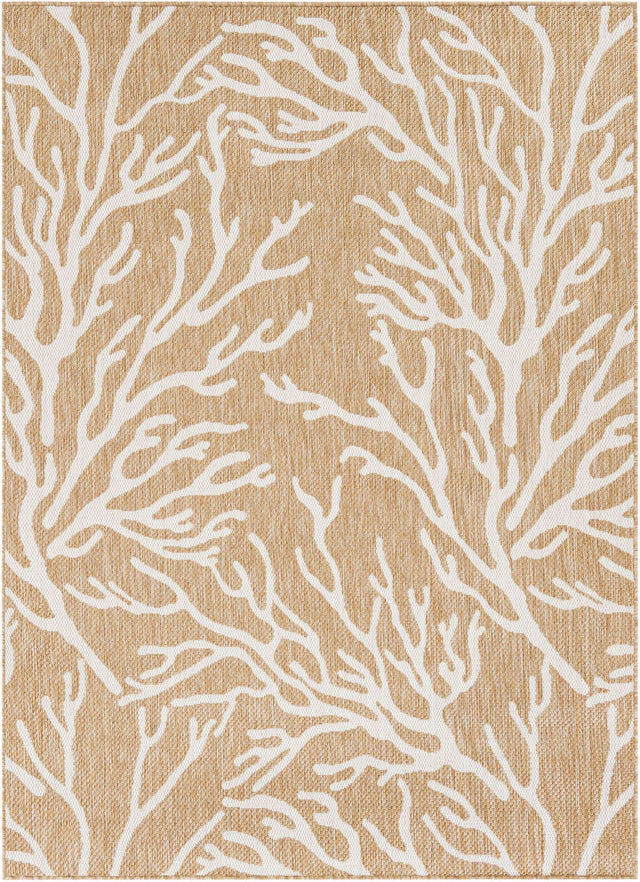 Taupe 5' 3 x 7' 1 Outdoor Coastal Rectangle Area Rug Weather Resistant for Patio, Deck, Terrace, Balcony, Porch 100% Polypropylene Coastal Decor Carpet for Sale at Rug Engine