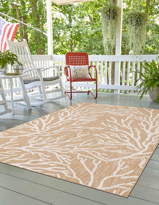 Taupe 7' 10 x 10' Outdoor Coastal Rectangle Area Rug Weather Resistant for Patio, Deck, Terrace, Balcony, Porch 100% Polypropylene Coastal Decor Carpet for Sale at Rug Engine