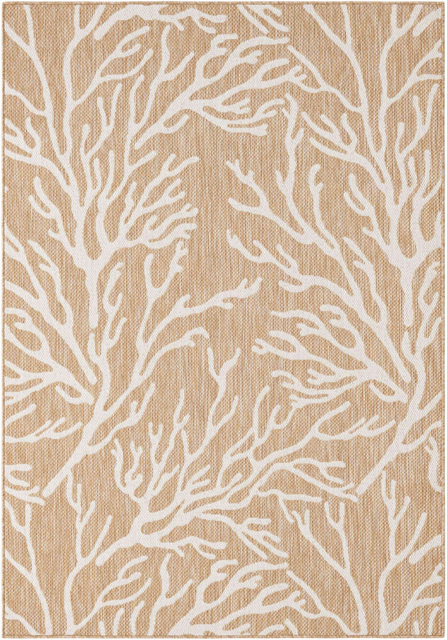 Taupe 5' 3 x 8' Outdoor Coastal Rectangle Area Rug Weather Resistant for Patio, Deck, Terrace, Balcony, Porch 100% Polypropylene Coastal Decor Carpet for Sale at Rug Engine