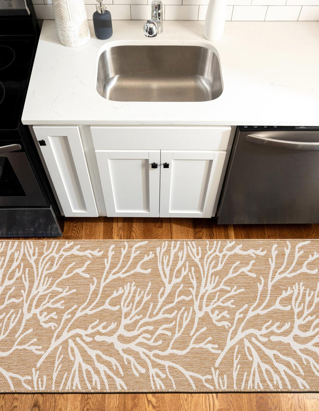 Taupe 2' x 6' 1 Outdoor Coastal Runner Area Rug Weather Resistant for Patio, Deck, Terrace, Balcony, Porch 100% Polypropylene Coastal Decor Carpet for Sale at Rug Engine