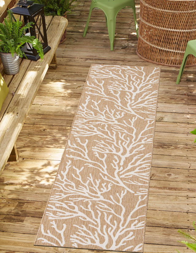 Taupe 2' x 4' 1 Outdoor Coastal Runner Area Rug Weather Resistant for Patio, Deck, Terrace, Balcony, Porch 100% Polypropylene Coastal Decor Carpet for Sale at Rug Engine