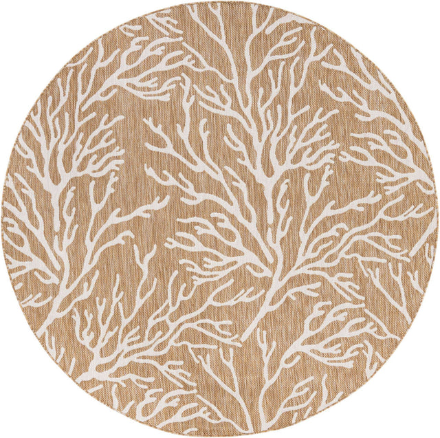 Taupe 7' 10 x 7' 10 Outdoor Coastal Round Area Rug Weather Resistant for Patio, Deck, Terrace, Balcony, Porch 100% Polypropylene Coastal Decor Carpet for Sale at Rug Engine