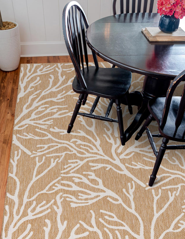 Taupe 7' 10 x 7' 10 Outdoor Coastal Square Area Rug Weather Resistant for Patio, Deck, Terrace, Balcony, Porch 100% Polypropylene Coastal Decor Carpet for Sale at Rug Engine