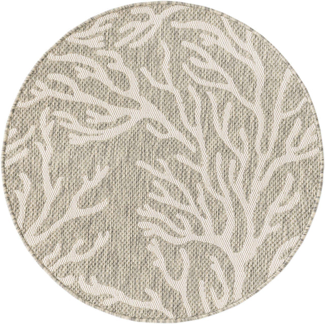 Gray 3' 1 x 3' 1 Outdoor Coastal Round Area Rug Weather Resistant for Patio, Deck, Terrace, Balcony, Porch 100% Polypropylene Coastal Decor Carpet for Sale at Rug Engine