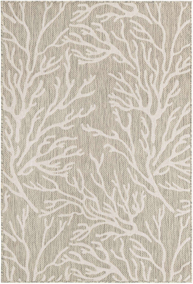 Gray 4' 1 x 6' 1 Outdoor Coastal Rectangle Area Rug Weather Resistant for Patio, Deck, Terrace, Balcony, Porch 100% Polypropylene Coastal Decor Carpet for Sale at Rug Engine