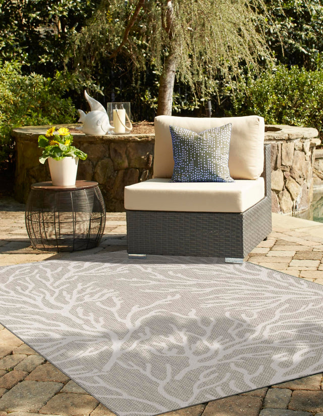 Gray 5' 3 x 8' Outdoor Coastal Rectangle Area Rug Weather Resistant for Patio, Deck, Terrace, Balcony, Porch 100% Polypropylene Coastal Decor Carpet for Sale at Rug Engine