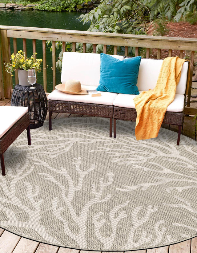 Gray 10' x 10' Outdoor Coastal Round Area Rug Weather Resistant for Patio, Deck, Terrace, Balcony, Porch 100% Polypropylene Coastal Decor Carpet for Sale at Rug Engine