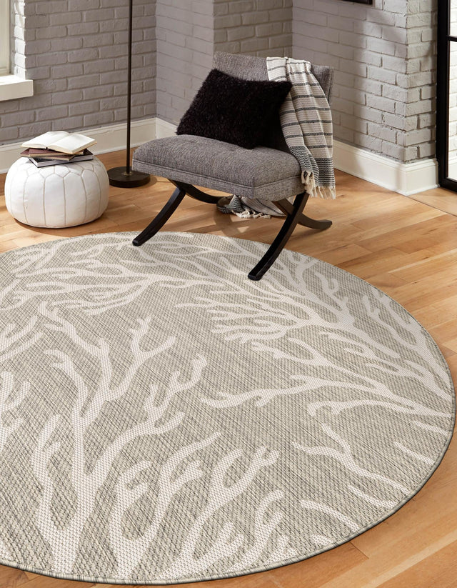 Gray 10' x 10' Outdoor Coastal Round Area Rug Weather Resistant for Patio, Deck, Terrace, Balcony, Porch 100% Polypropylene Coastal Decor Carpet for Sale at Rug Engine