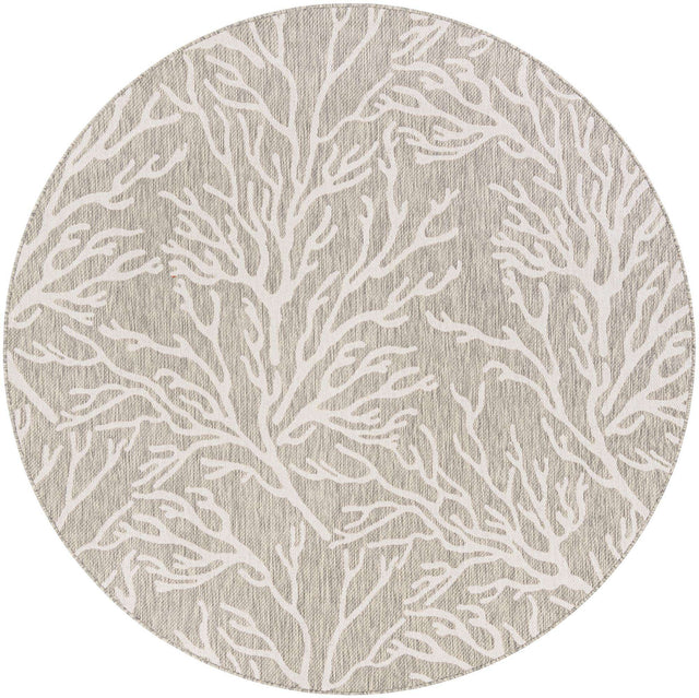 Gray 7' 10 x 7' 10 Outdoor Coastal Round Area Rug Weather Resistant for Patio, Deck, Terrace, Balcony, Porch 100% Polypropylene Coastal Decor Carpet for Sale at Rug Engine