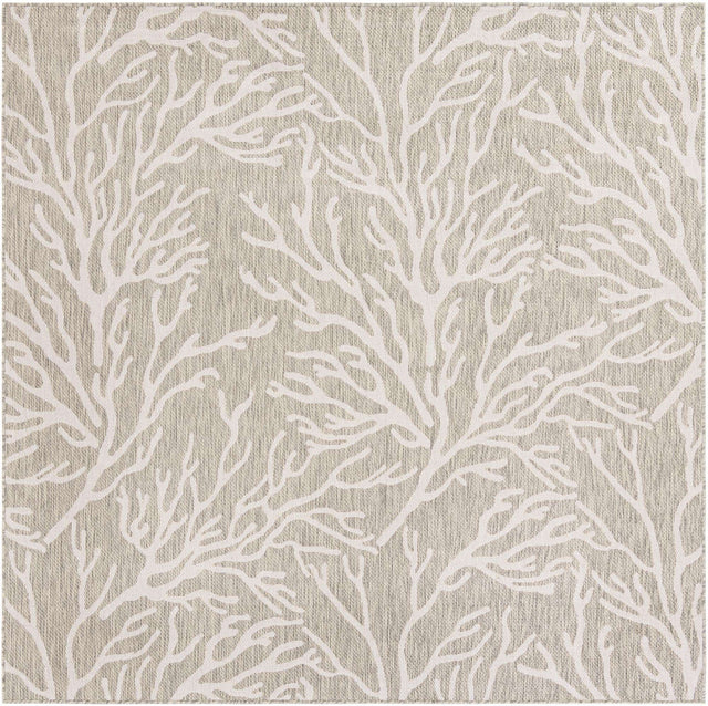 Gray 7' 10 x 7' 10 Outdoor Coastal Square Area Rug Weather Resistant for Patio, Deck, Terrace, Balcony, Porch 100% Polypropylene Coastal Decor Carpet for Sale at Rug Engine
