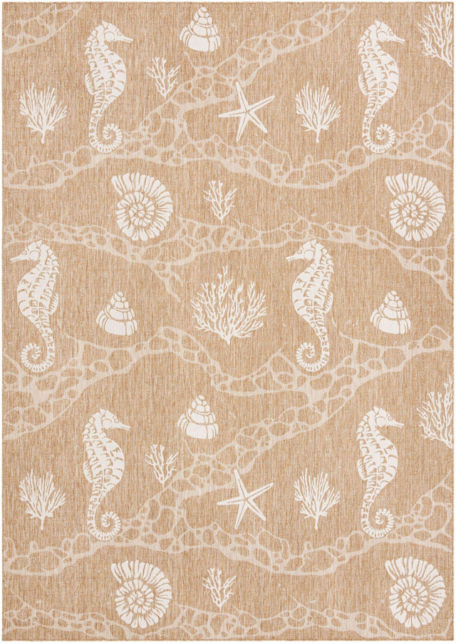 Taupe 10' x 14' 1 Outdoor Coastal Rectangle Area Rug Weather Resistant for Patio, Deck, Terrace, Balcony, Porch 100% Polypropylene Coastal Decor Carpet for Sale at Rug Engine