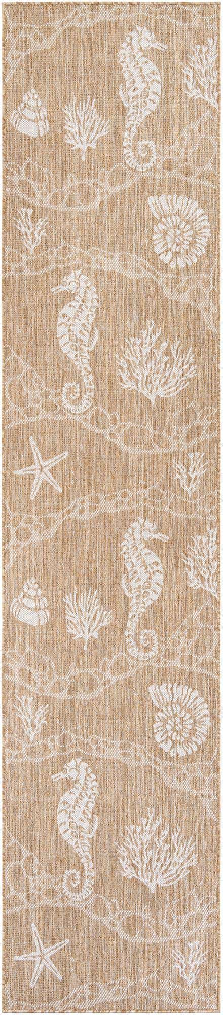 Taupe 2' 7 x 12' Outdoor Coastal Runner Area Rug Weather Resistant for Patio, Deck, Terrace, Balcony, Porch 100% Polypropylene Coastal Decor Carpet for Sale at Rug Engine