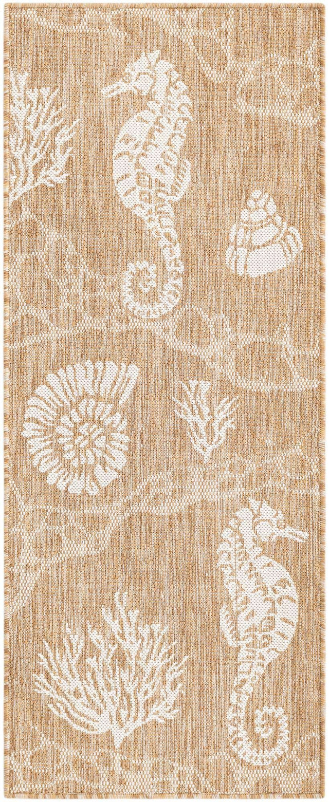 Taupe 2' x 5' 3 Outdoor Coastal Runner Area Rug Weather Resistant for Patio, Deck, Terrace, Balcony, Porch 100% Polypropylene Coastal Decor Carpet for Sale at Rug Engine